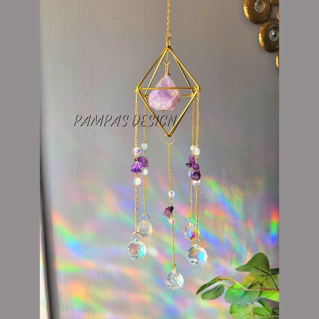 Rose Quartz Natural Gemstone Crystal Suncatcher