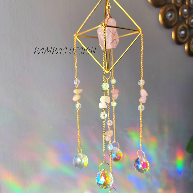 Rose Quartz Natural Gemstone Crystal Suncatcher