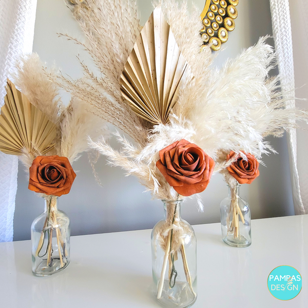 Centerpiece with cream, marsala roses, beige pampas grass for wedding –  Decorflowerbar